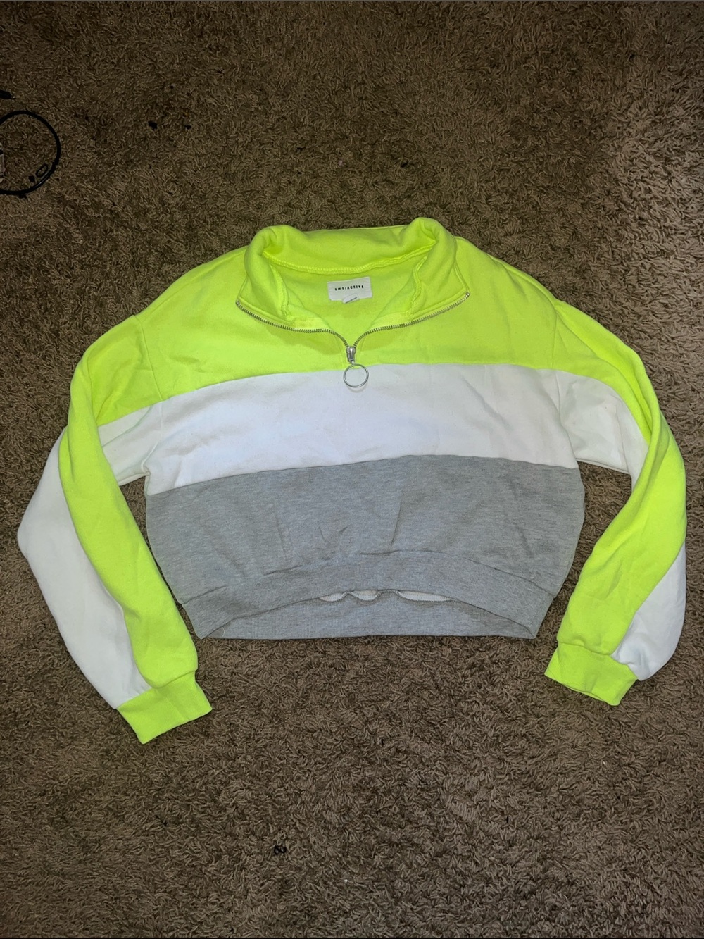 Streetwear Society Neon Yellow + White + Gray Cropped Half-Zip Pullover
